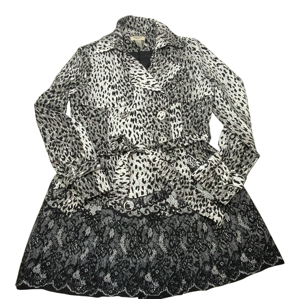 Vertigo Paris Womens Med Leopard Print Belted Button Coat Jacket Art Deco Trendy - Picture 7 of 16